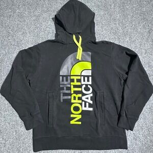 The North Face Black Graphic Logo Hoodie Mens Size Large Neon Yellow Drawstrings
